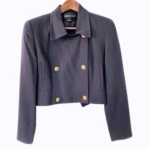 Vintage Military Inspired Wool Suit Cropped Blazer Theo Miles Navy Small